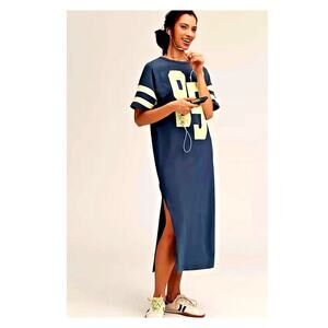 NWT Anthropologie Daily Practice Graphic T-Shirt Preppy Sport Midi Dress Navy M